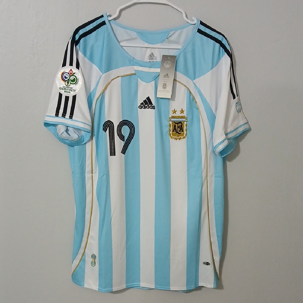 Adidas Light Blue and White Striped Jersey